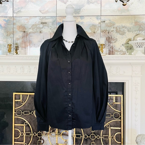 Carolina Herrera black  button up shirt 8 - Picture 1 of 13